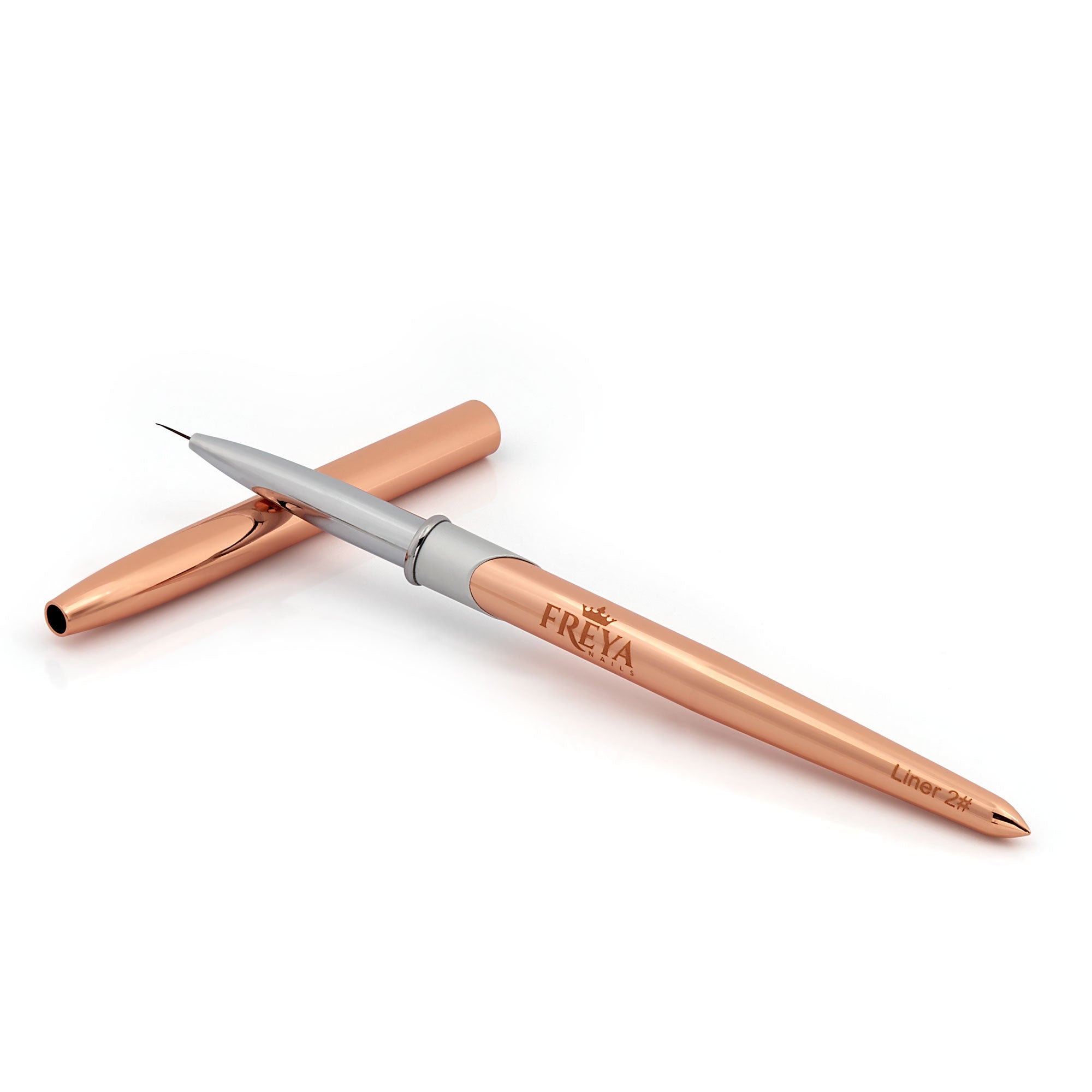 Четка Linear #2 за дизайн от Freya Nails, тънка, метална дръжка и капачка за професионален маникюр и гел лакове | Поръчай от FREYA Nails