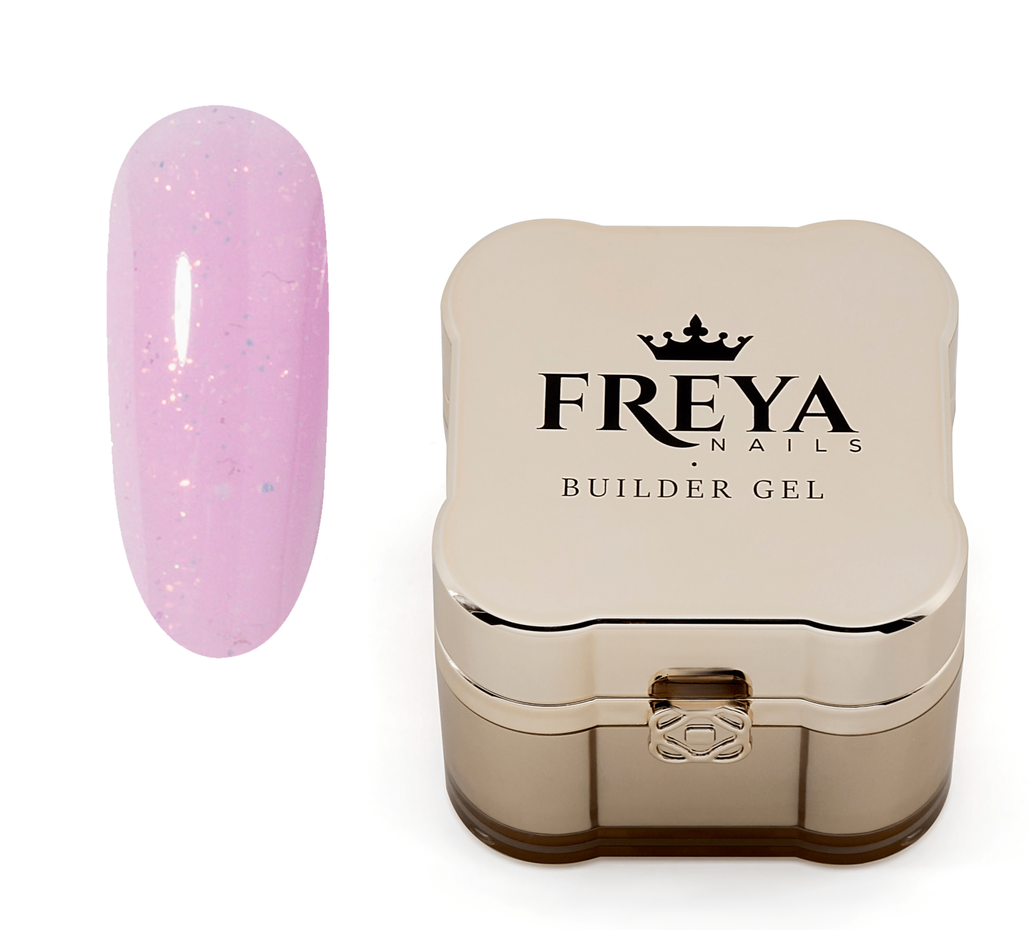 Изграждащ гел FREYA Nails - Icy Lilac с цветен образец и опаковка, идеален за маникюр и салонни услуги.
