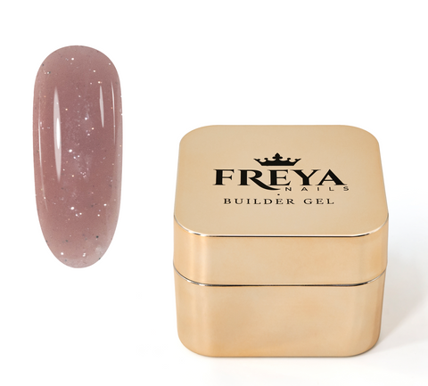 Brocade Builder Gel 08 with elegant packaging and swatch showcasing the gel's color and texture for nail enhancement.