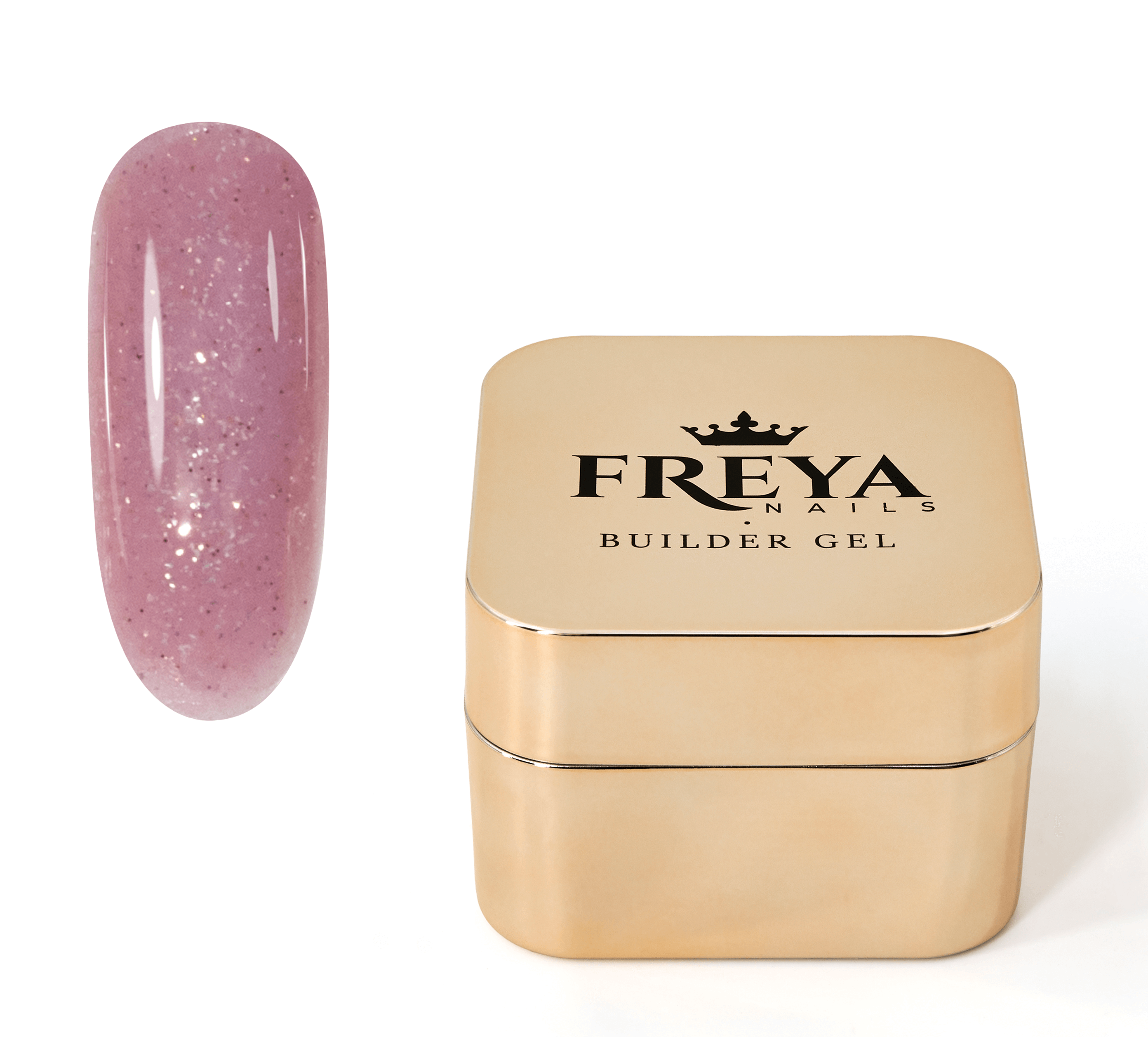 Brocade Builder Gel 11 container with pink nail gel swatch, perfect for natural nail strengthening and salon extensions.