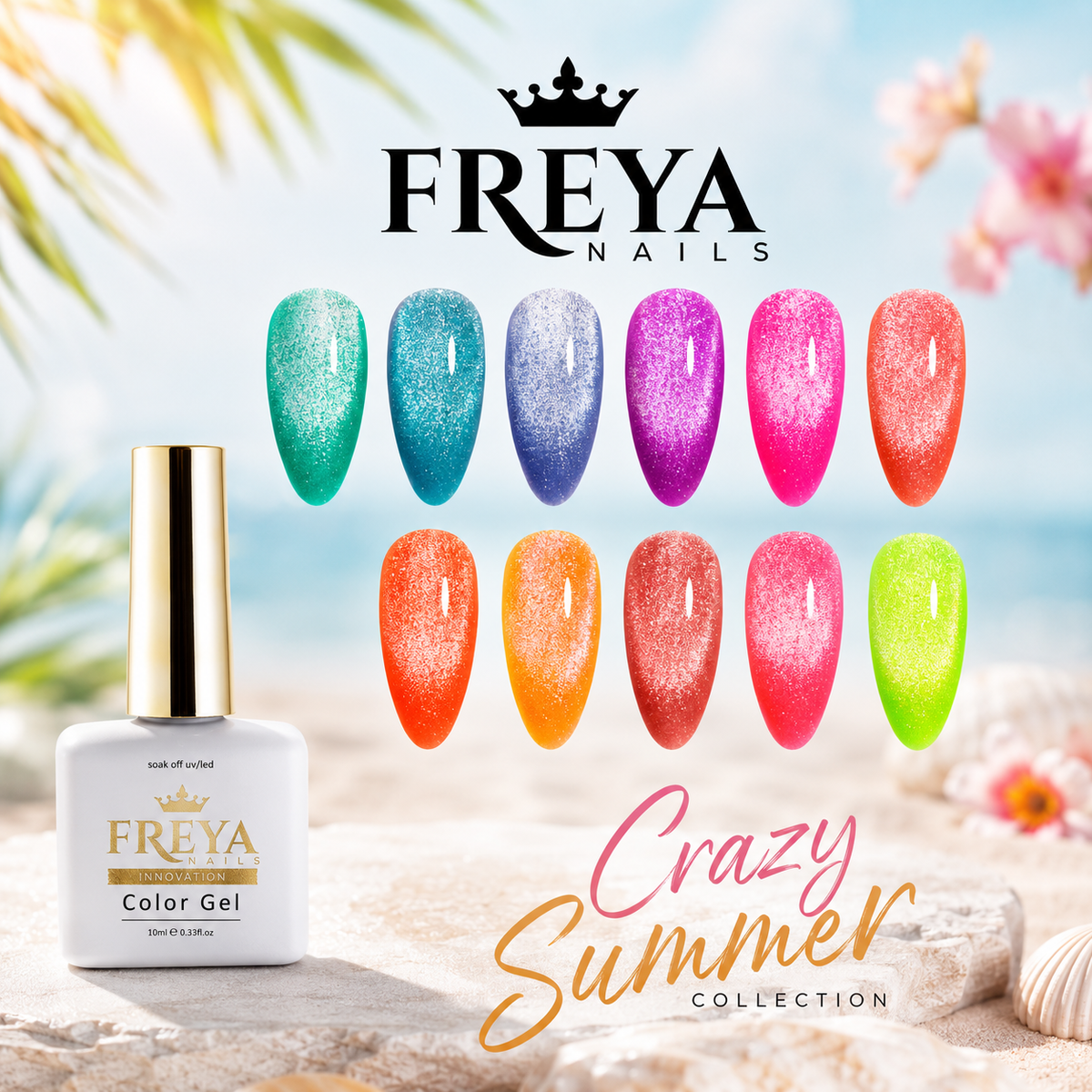 Цяла Колекция Crazy Summer Cat Eye + ПОДАРЪК стикери - гел лакове с ярки цветове и ефект "котешко око" от Freya Nails.