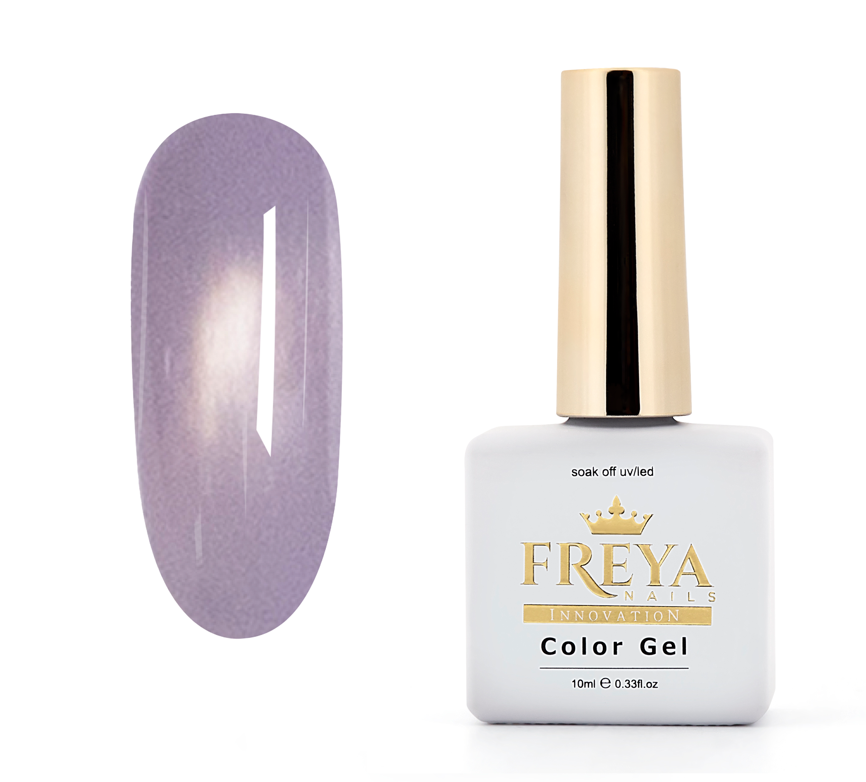 Гел лак Pastel Cat Eye - Periwinkle Glow с сияен ефект и нокът, показващ нежно синьо-лилаво покритие.