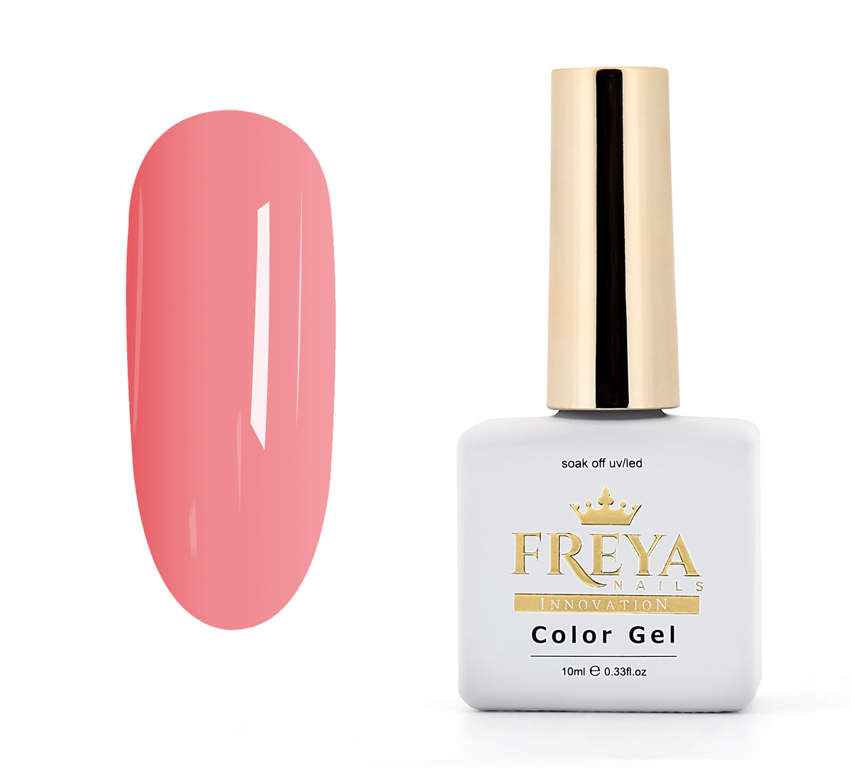Гел лак FREYA Nails в розов цвят с висока пигментация, идеален за маникюр, лесен за нанасяне и премахване.