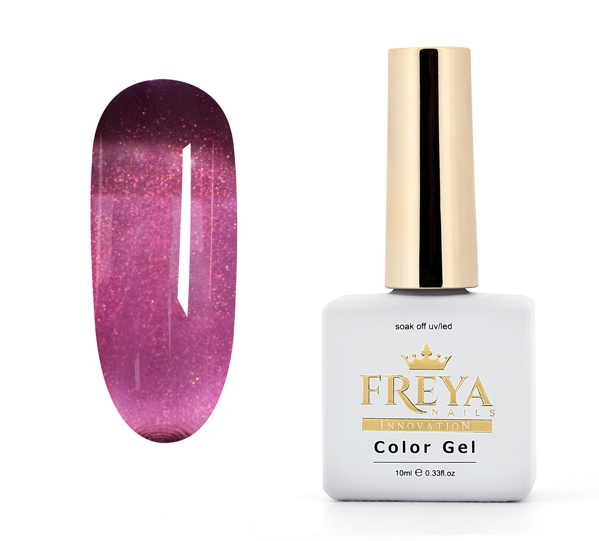 Гел лак Tutti Frutti Cat Eye - Wild Berry Jam показан с лак за нокти и проба на цвят.