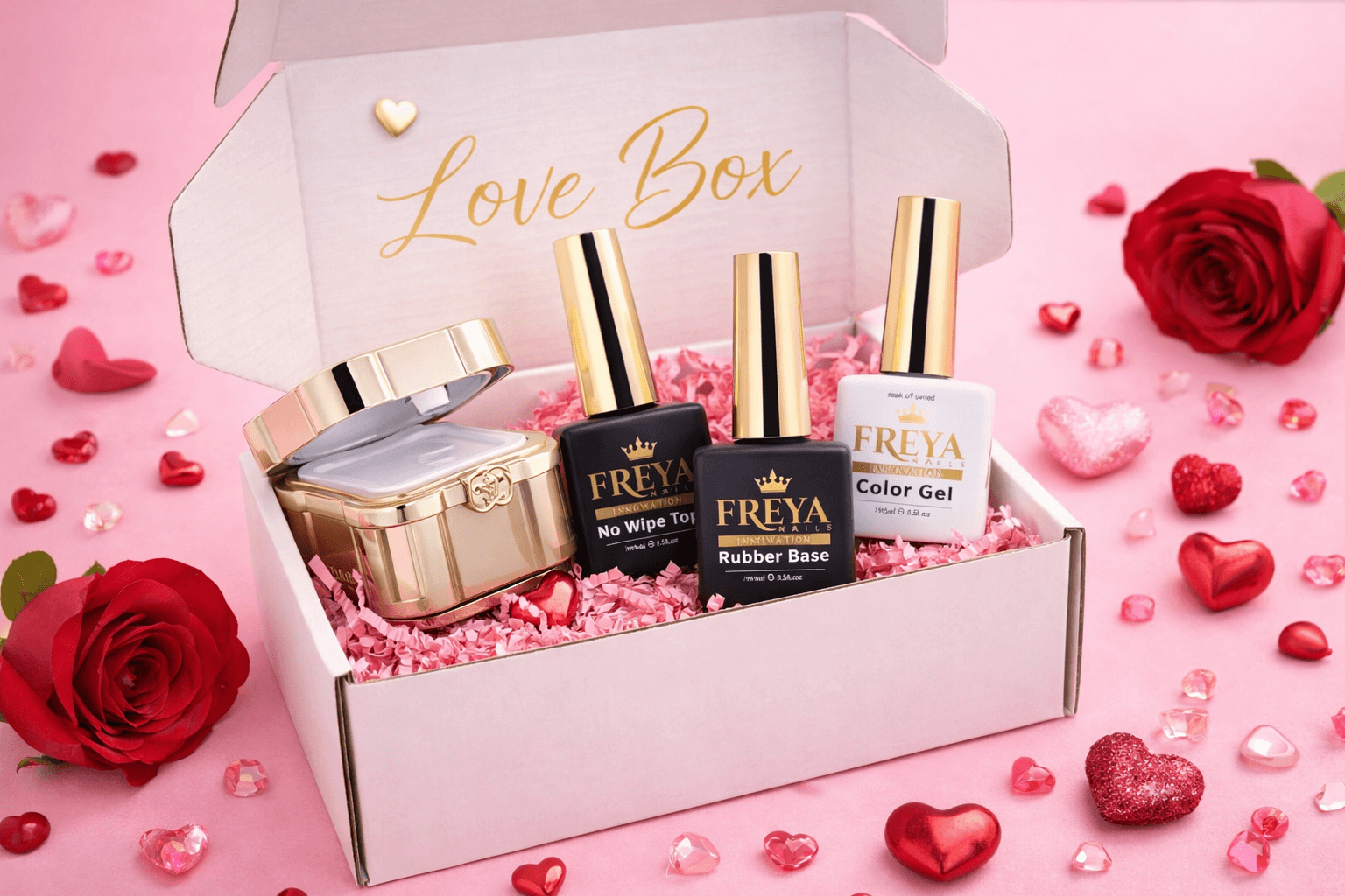 Love Box - Голяма с гелови продукти и скреч карта, перфектен маникюр подарък с изненади. Лимитирана гелова кутия за любители на красотата.